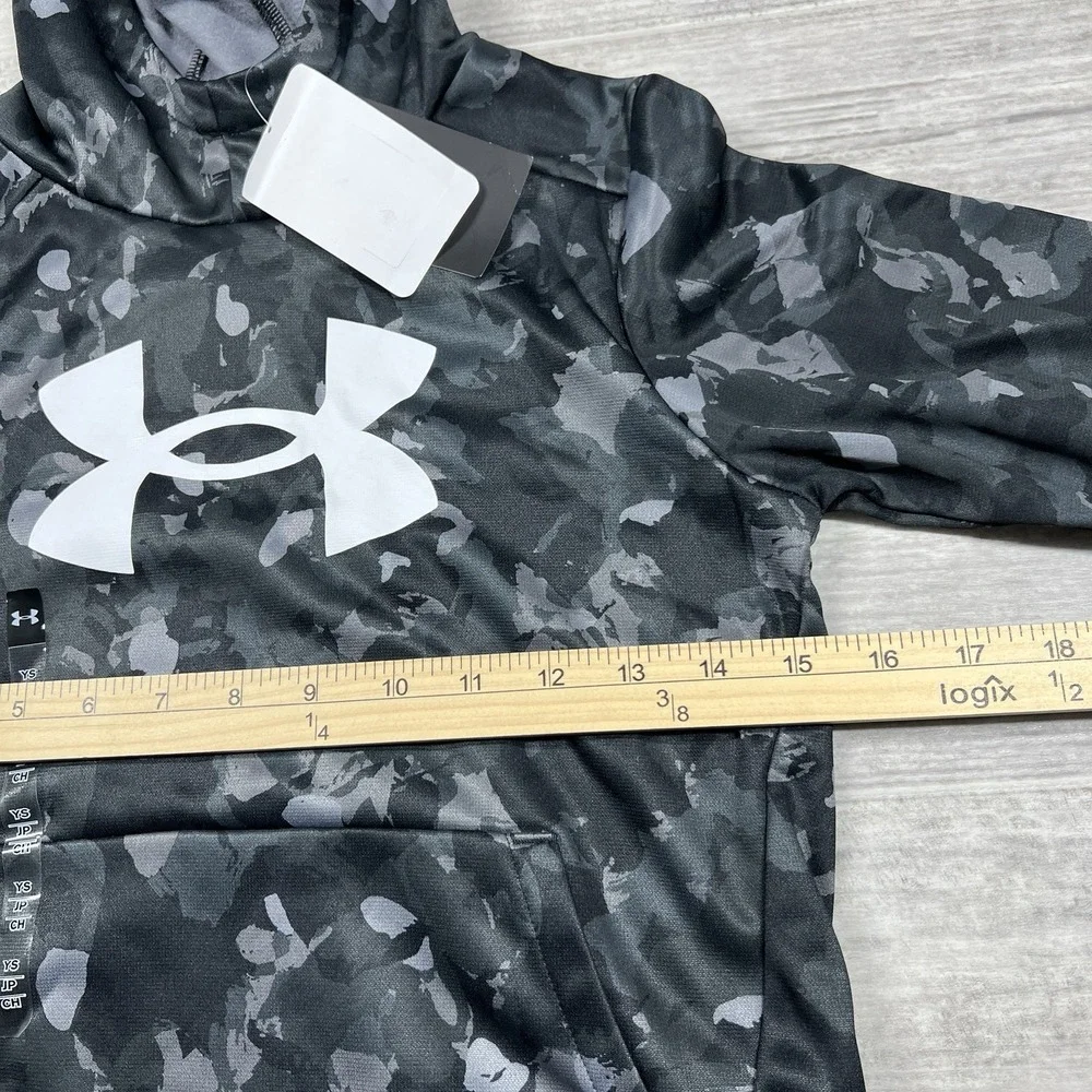 Under Armour Boys Youth Small Fleece Big Logo Printed Gray/Black Camo Hoodie NWT